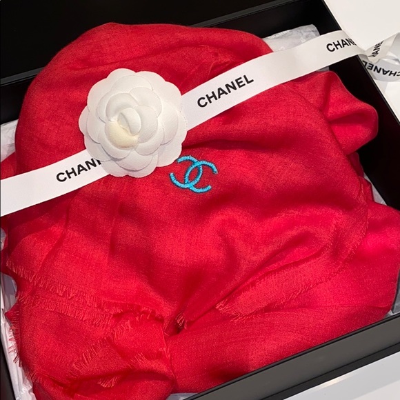 Auth Chanel CC logo stole scarf silk cashmere wrap - Picture 3 of 8